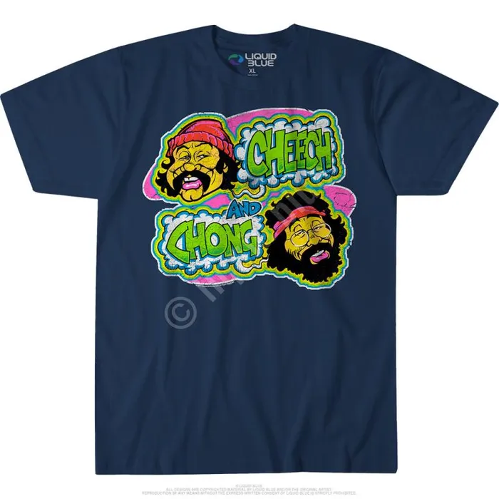 Liquid Blue TShirt Men Cheech And Chong Transfer Navy TShirt