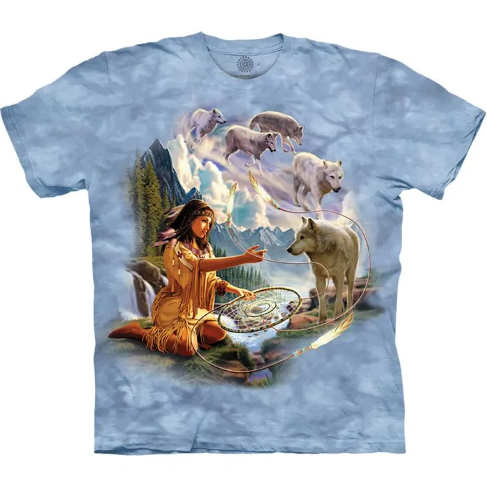 Liquid Blue TShirt Men Dreams Of Wolf Spirit Classic Cotton TShirt
