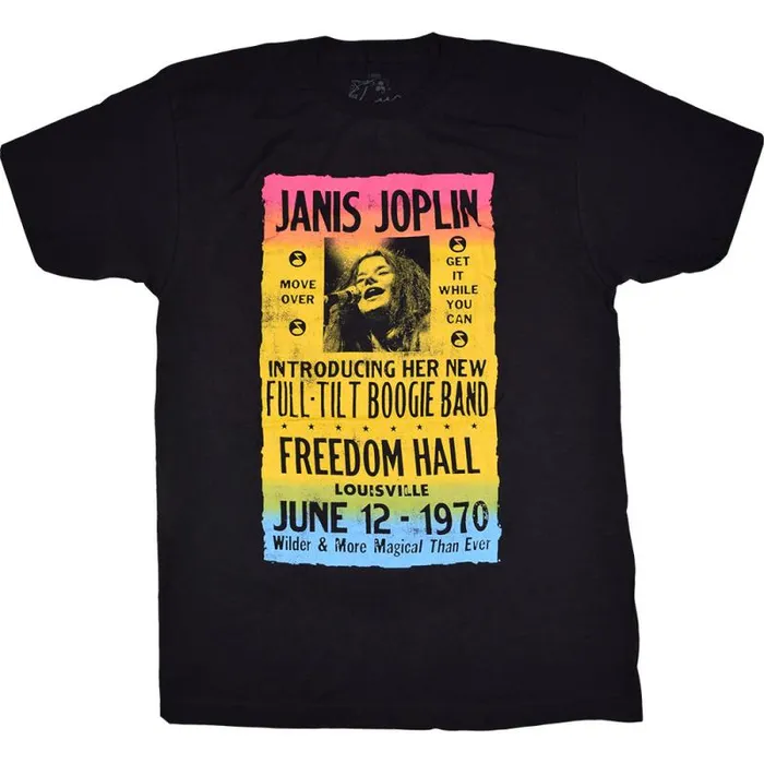 Liquid Blue TShirt Men Janis Joplin Freedom Hall Poster Black TShirt