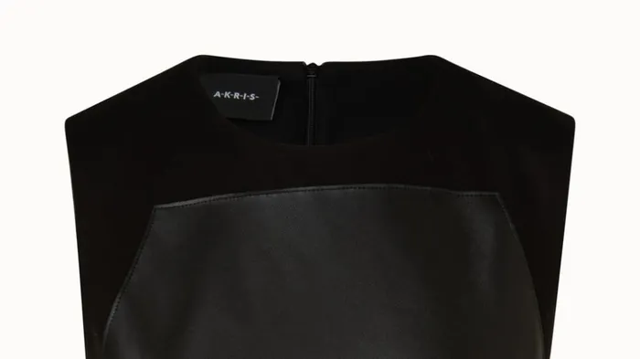 Long Cotton Twill Dress With Leather Apron Bodice Black Women Akris Dresses