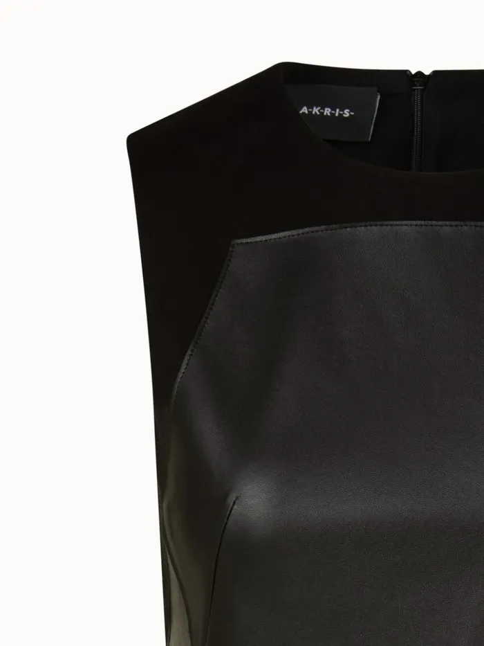 Long Cotton Twill Dress With Leather Apron Bodice Black Women Akris Dresses
