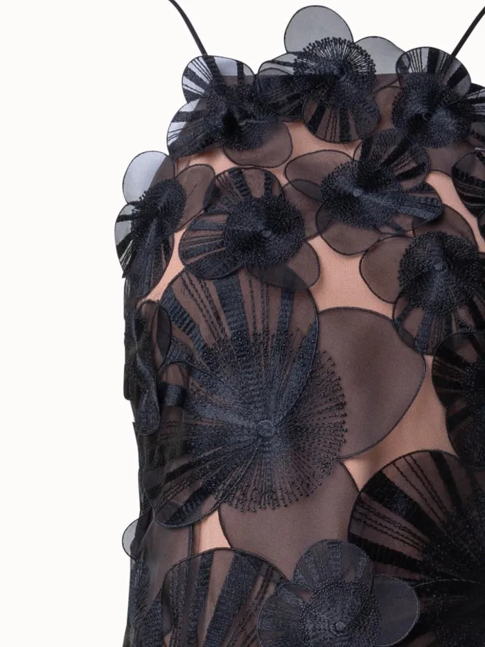 Long Evening Gown With Allover Poppy Embroidery Black Women Akris Dresses