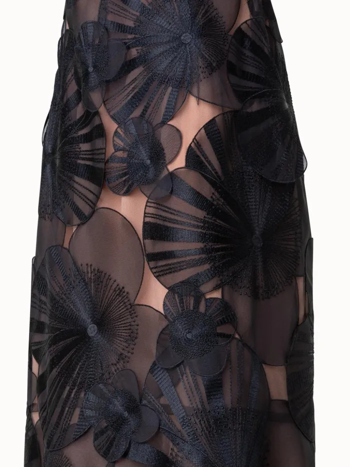 Long Evening Gown With Allover Poppy Embroidery Black Women Akris Dresses