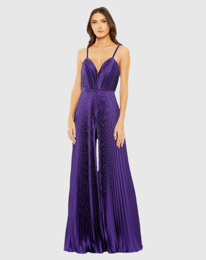 Mac Duggal Jumpsuits and Rompers Women Purple Pleated Plunge Neck Wide Leg Jumpsuit Purple Mac Duggal Jumpsuits and Rompers Women Purple Pleated Plunge Neck Wide Leg Jumpsuit Purple