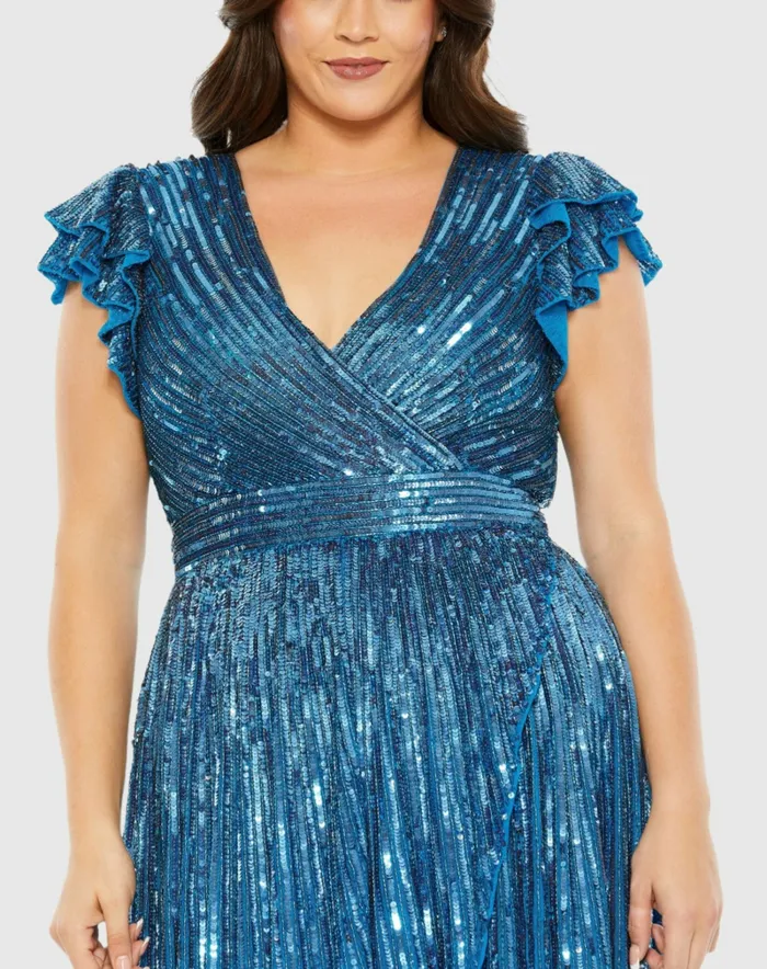 Mac Duggal Plus Size Dresses Women VNeck Flutter Sleeve HighLow Gown Plus Teal Mac Duggal Plus Size Dresses Women VNeck Flutter Sleeve HighLow Gown Plus Teal