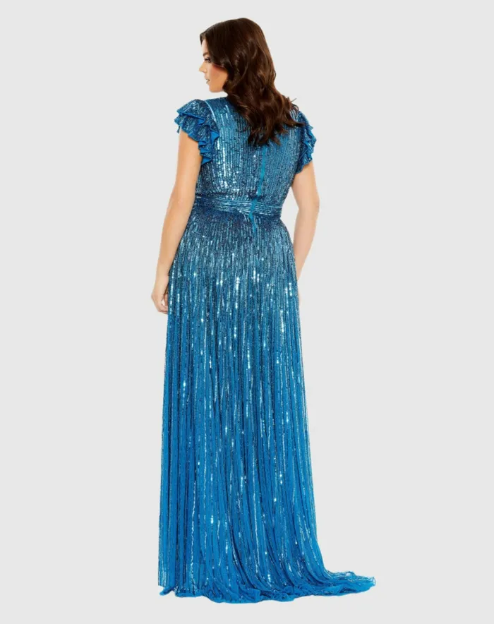Mac Duggal Plus Size Dresses Women VNeck Flutter Sleeve HighLow Gown Plus Teal Mac Duggal Plus Size Dresses Women VNeck Flutter Sleeve HighLow Gown Plus Teal