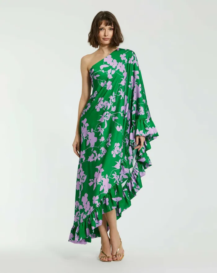 Mac Duggal Printed Charmeuse One Shoulder Draped Gown Green Multi Women Every Day Dresses Mac Duggal Printed Charmeuse One Shoulder Draped Gown Green Multi Women Every Day Dresses