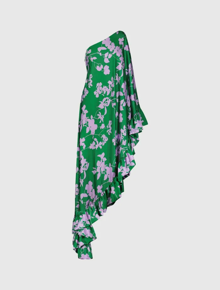 Mac Duggal Printed Charmeuse One Shoulder Draped Gown Green Multi Women Every Day Dresses