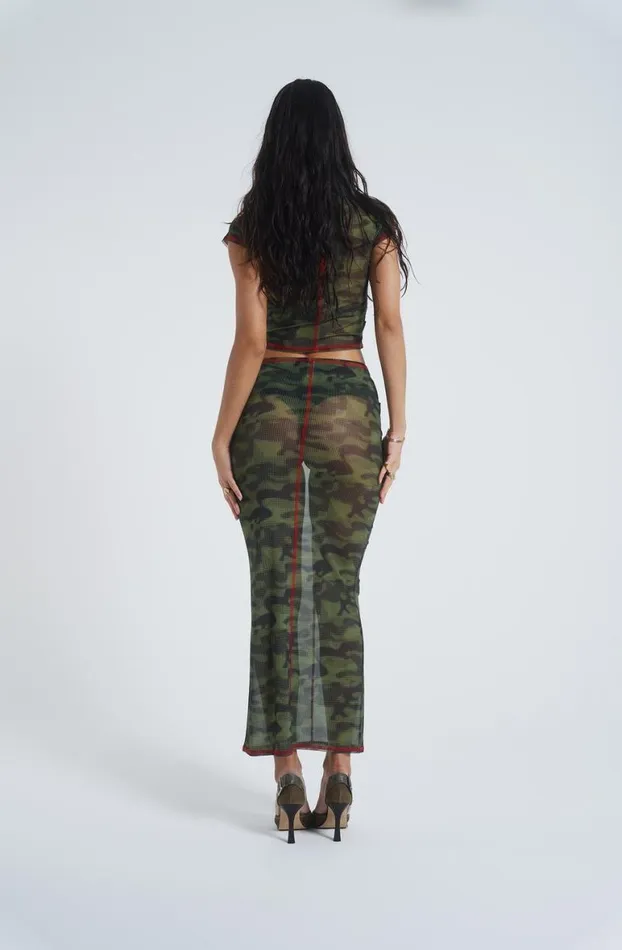 Maxi Skirts Women Jaded London Astro Camo Mesh Maxi Skirt