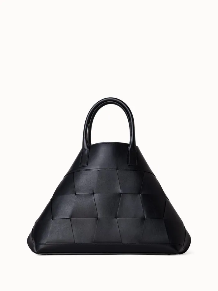Medium Ai Messenger Bag In Braided Leather Trapezoids Black Women Akris Top Handle Bags