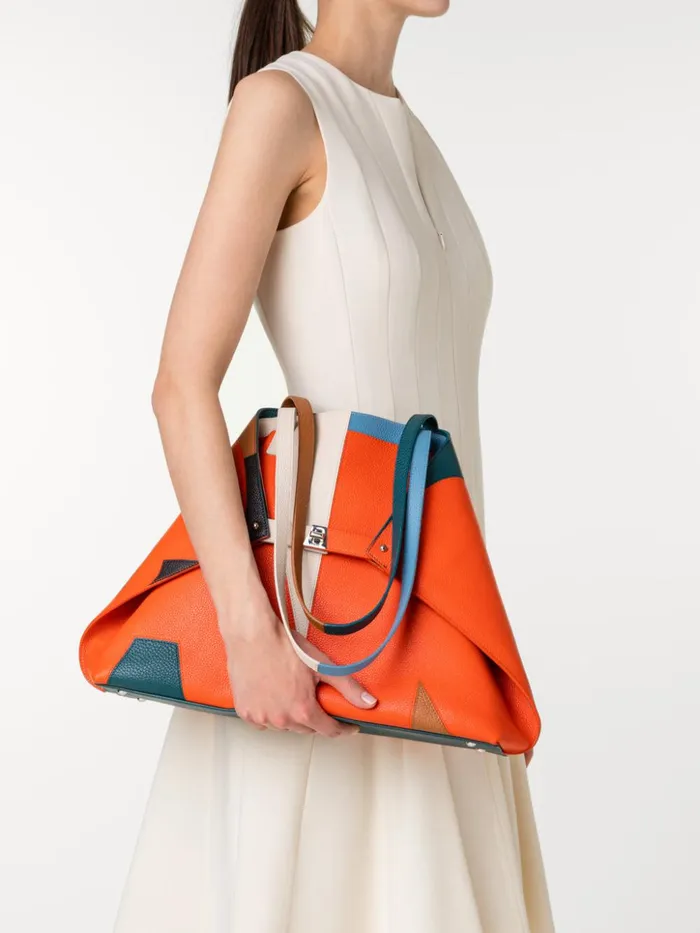 Medium Ai Shoulder Bag In Leather Composed Letters Patchwork Multicolor Women Akris Tote Bags
