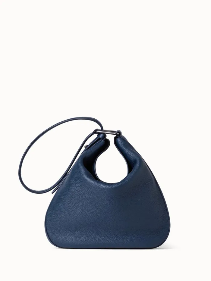 Medium Anna Hobo Bag In Leather Navy Women Akris Shoulder Bags