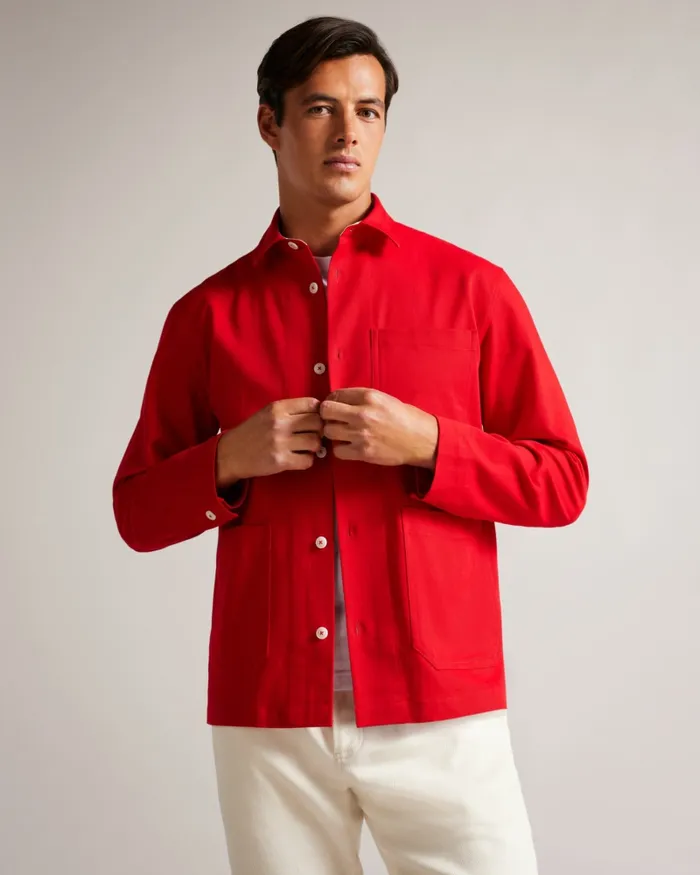 Men ARID 8211 Dropped Shoulder Shacket Red Ted Baker Shirts Men ARID 8211 Dropped Shoulder Shacket Red Ted Baker Shirts