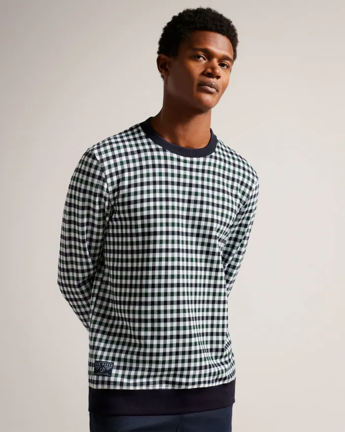 Men ASSYNT 8211 Long Sleeve House Check Sweatshirt Navy Ted Baker Tops Men ASSYNT 8211 Long Sleeve House Check Sweatshirt Navy Ted Baker Tops