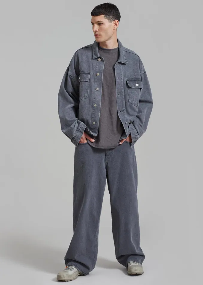 Men Connor Oversized Denim Jacket 8211 Grey Wash The Frankie Shop Outerwear