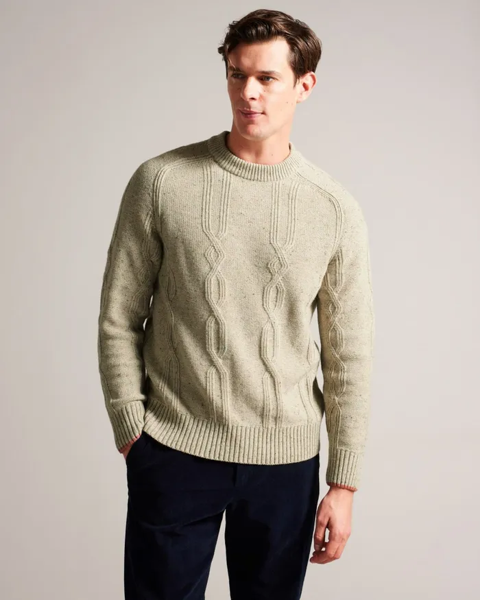 Men ENROE 8211 Crew Neck Jumper With Cable Detail Taupe Ted Baker Jumpers and Knitwear Men ENROE 8211 Crew Neck Jumper With Cable Detail Taupe Ted Baker Jumpers and Knitwear
