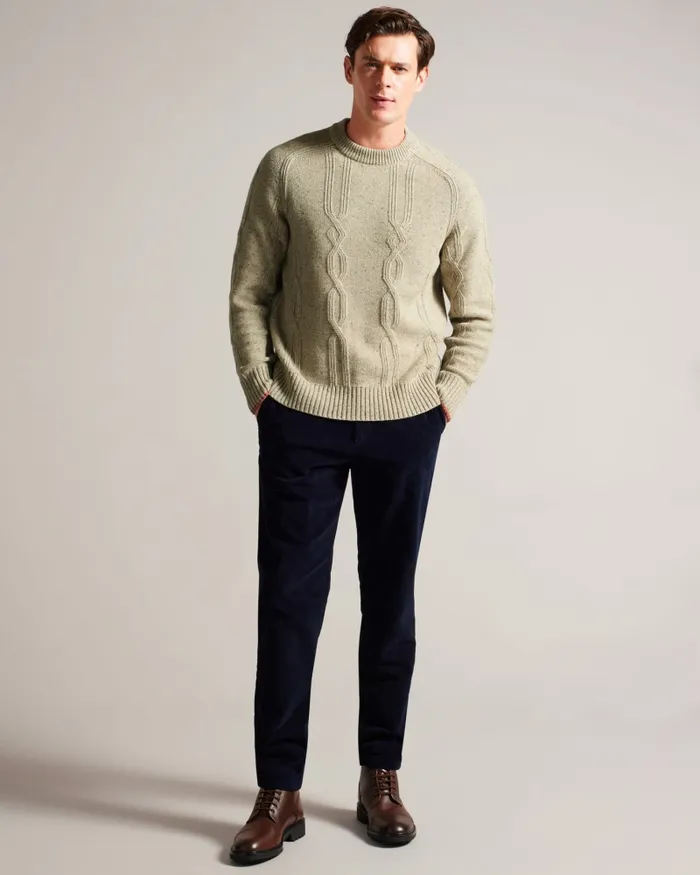 Men ENROE 8211 Crew Neck Jumper With Cable Detail Taupe Ted Baker Jumpers and Knitwear Men ENROE 8211 Crew Neck Jumper With Cable Detail Taupe Ted Baker Jumpers and Knitwear