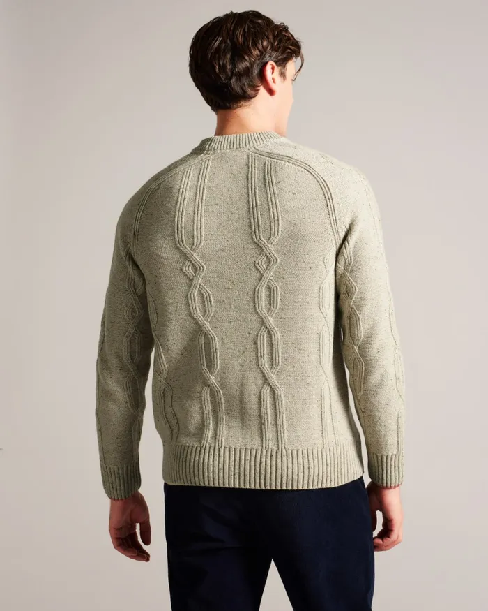 Men ENROE 8211 Crew Neck Jumper With Cable Detail Taupe Ted Baker Jumpers and Knitwear Men ENROE 8211 Crew Neck Jumper With Cable Detail Taupe Ted Baker Jumpers and Knitwear