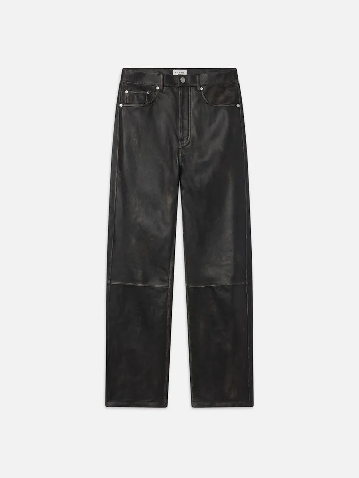 Men FRAME Leather and Suede Washed Leather Pant Trousers