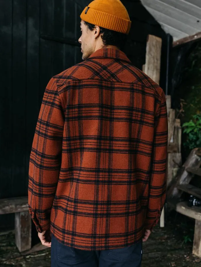 Men Garrick Zip Overshirt Dark Rosewood Check Finisterre Shirts
