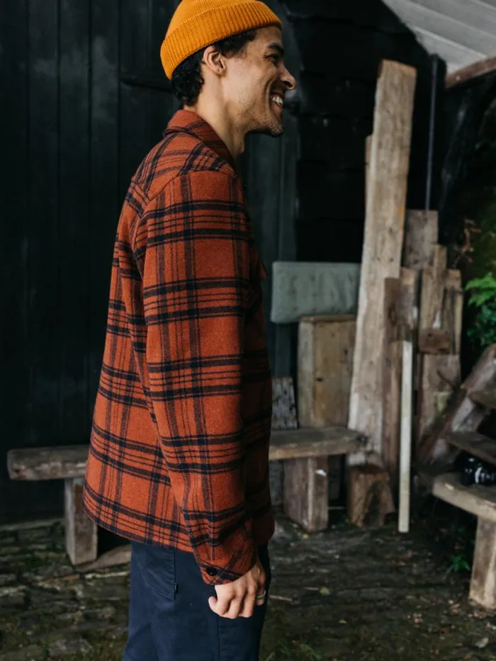 Men Garrick Zip Overshirt Dark Rosewood Check Finisterre Shirts