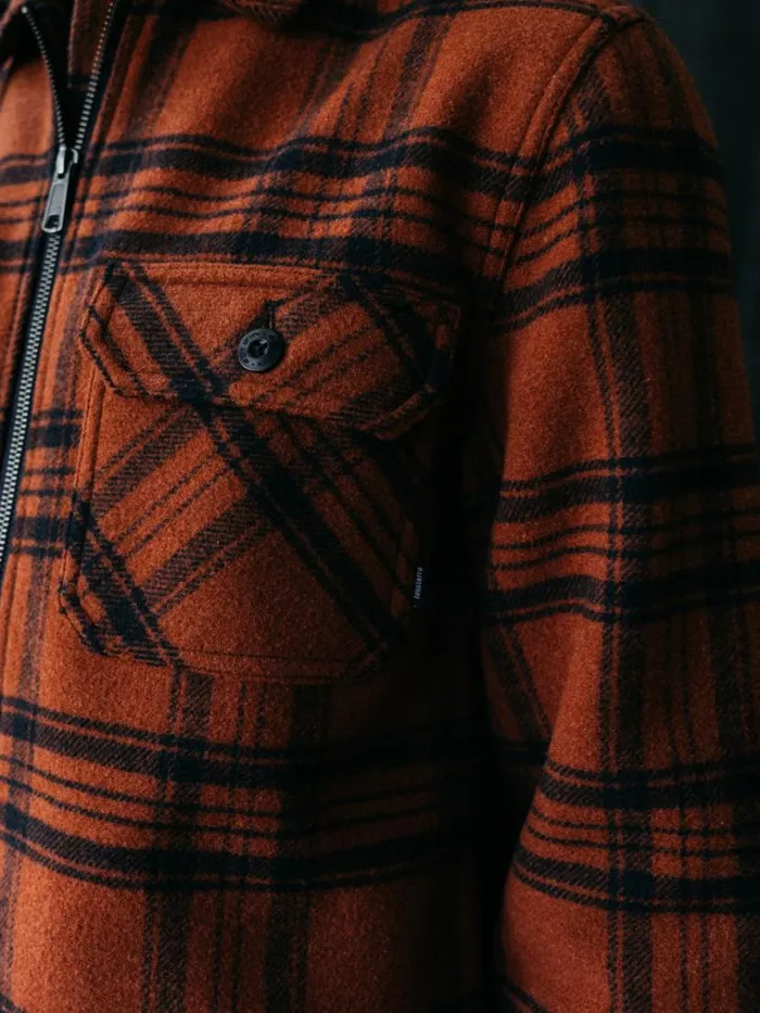 Men Garrick Zip Overshirt Dark Rosewood Check Finisterre Shirts