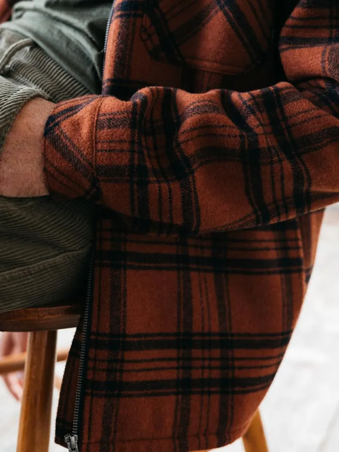 Men Garrick Zip Overshirt Dark Rosewood Check Finisterre Shirts