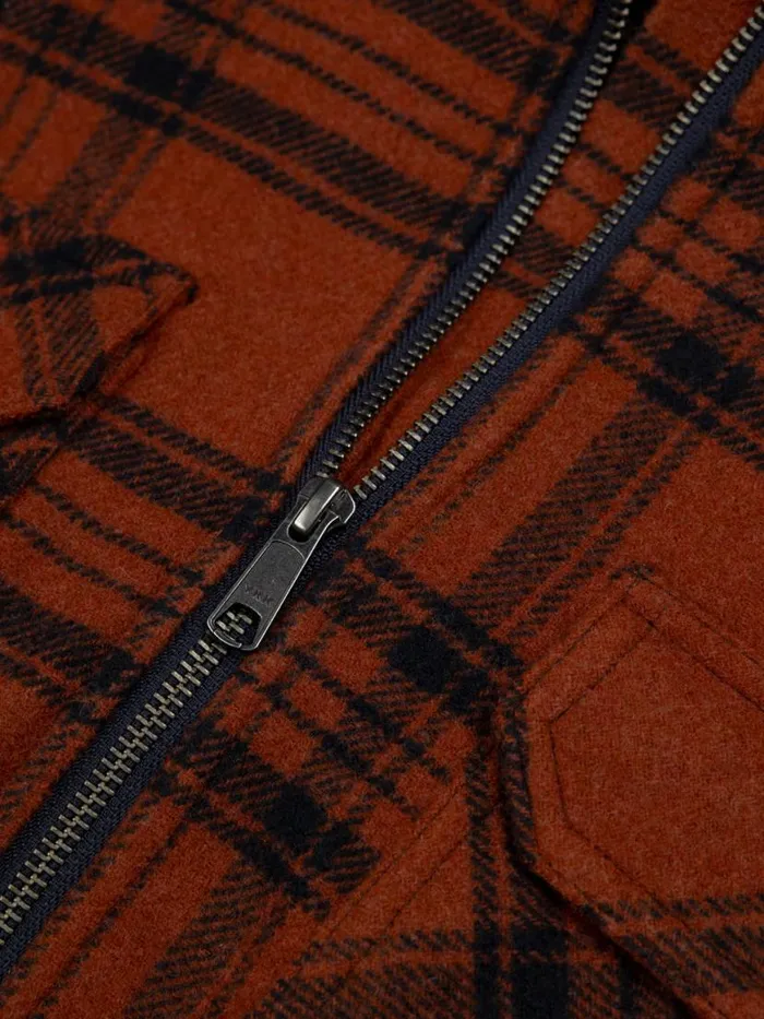 Men Garrick Zip Overshirt Dark Rosewood Check Finisterre Shirts