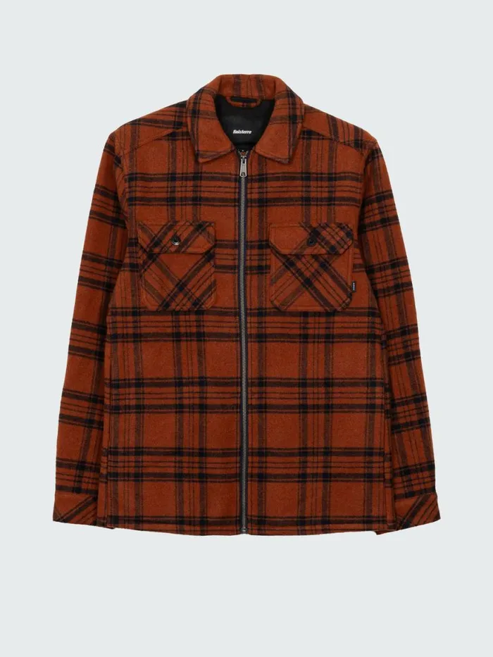 Men Garrick Zip Overshirt Dark Rosewood Check Finisterre Shirts