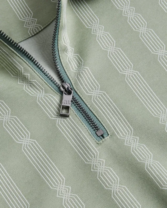 Men ICKEN 8211 Geometric Jacquard Zip Polo Shirt Pale Green Ted Baker Tops