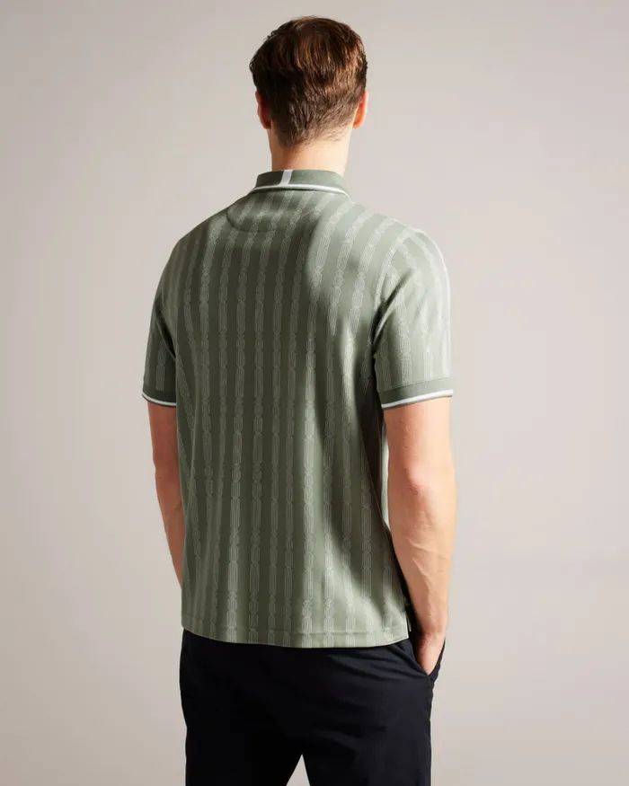 Men ICKEN 8211 Geometric Jacquard Zip Polo Shirt Pale Green Ted Baker Tops
