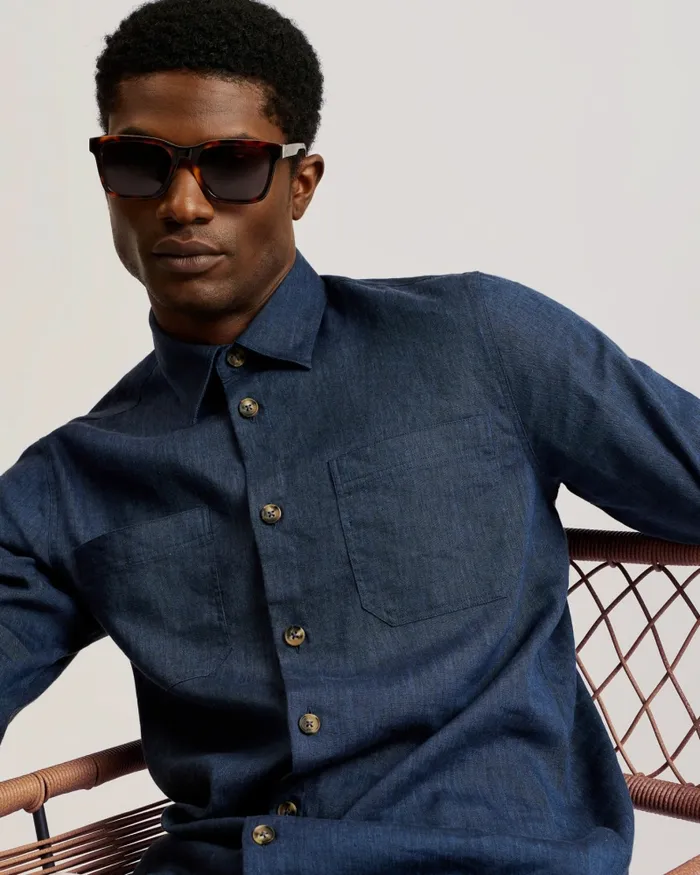 Men IIO 8211 Relaxed Fit Linen Blend Shirt Dark Blue Ted Baker Coats and Jackets Men IIO 8211 Relaxed Fit Linen Blend Shirt Dark Blue Ted Baker Coats and Jackets