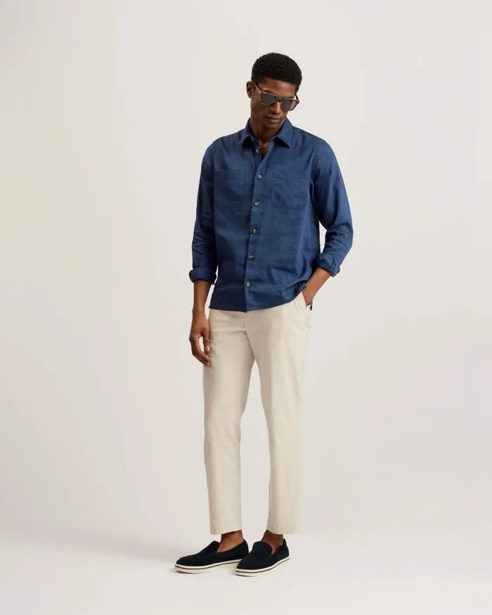 Men IIO 8211 Relaxed Fit Linen Blend Shirt Dark Blue Ted Baker Coats and Jackets Men IIO 8211 Relaxed Fit Linen Blend Shirt Dark Blue Ted Baker Coats and Jackets