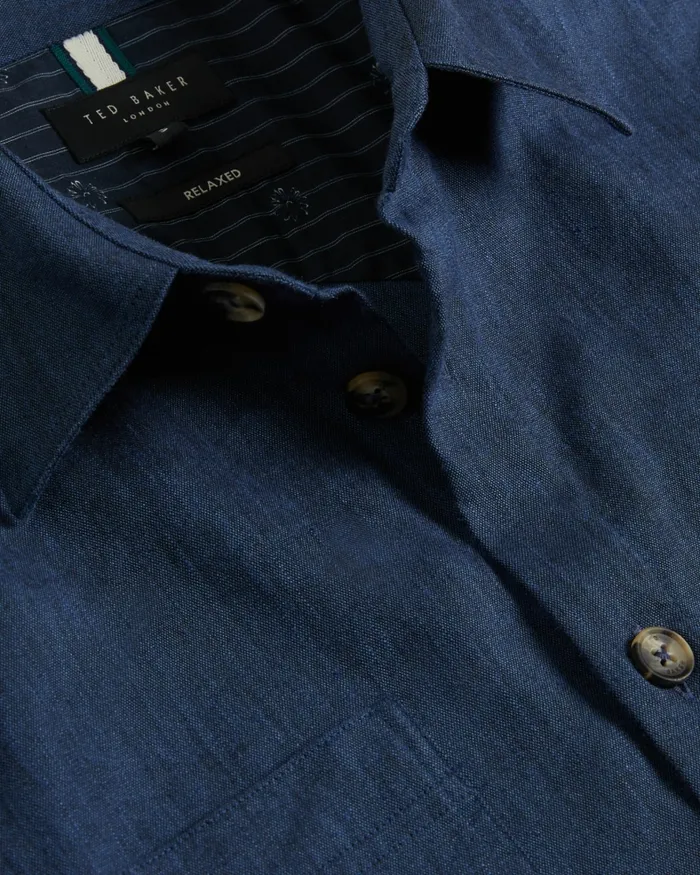Men IIO 8211 Relaxed Fit Linen Blend Shirt Dark Blue Ted Baker Coats and Jackets Men IIO 8211 Relaxed Fit Linen Blend Shirt Dark Blue Ted Baker Coats and Jackets