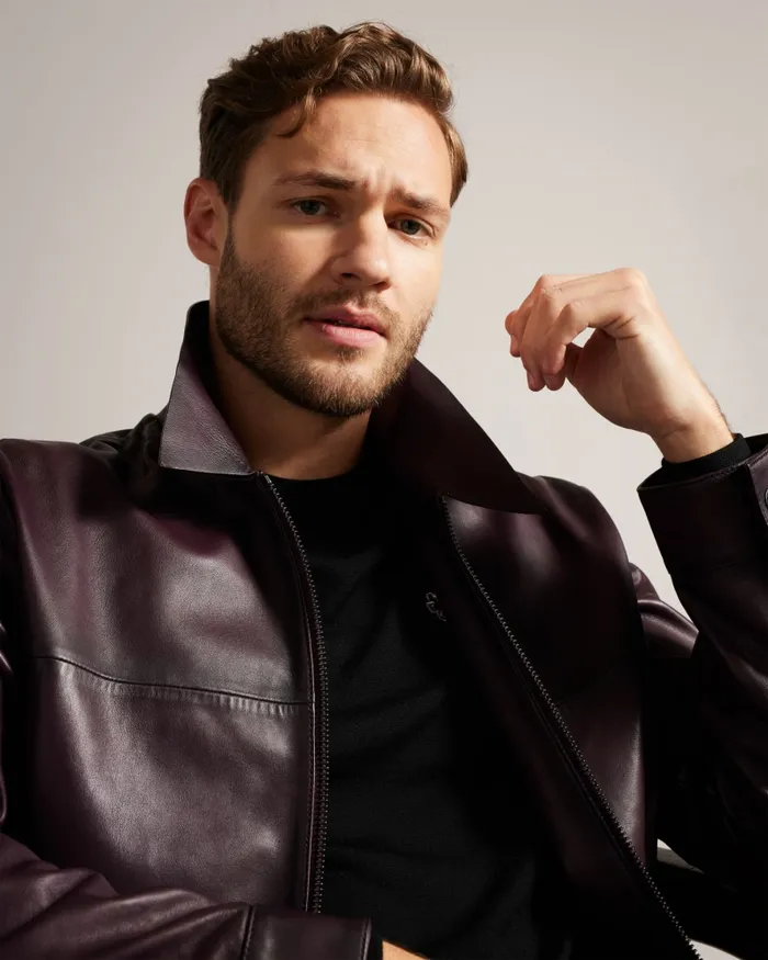 Men JEREM 8211 Classic Collar Leather Jacket Dark Red Ted Baker Coats and Jackets Men JEREM 8211 Classic Collar Leather Jacket Dark Red Ted Baker Coats and Jackets
