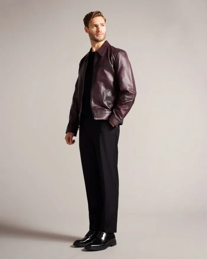 Men JEREM 8211 Classic Collar Leather Jacket Dark Red Ted Baker Coats and Jackets Men JEREM 8211 Classic Collar Leather Jacket Dark Red Ted Baker Coats and Jackets