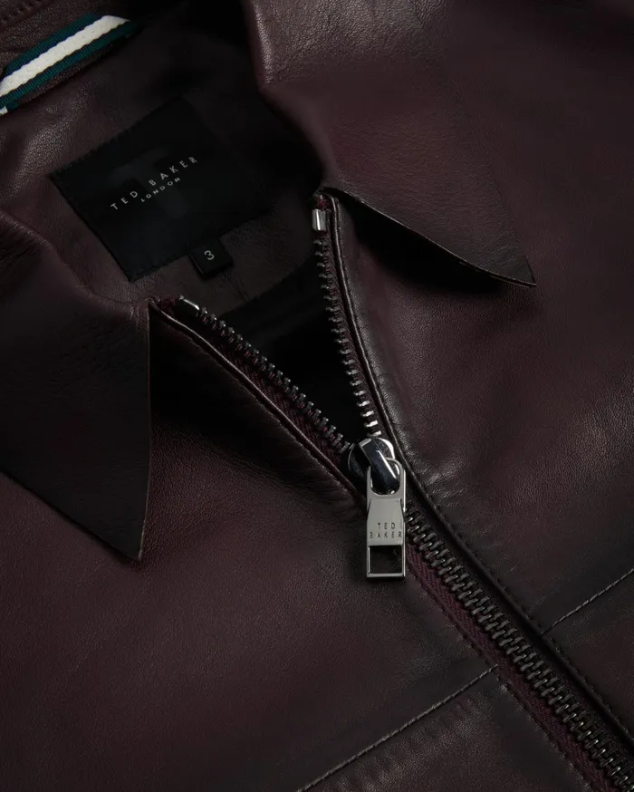 Men JEREM 8211 Classic Collar Leather Jacket Dark Red Ted Baker Coats and Jackets Men JEREM 8211 Classic Collar Leather Jacket Dark Red Ted Baker Coats and Jackets