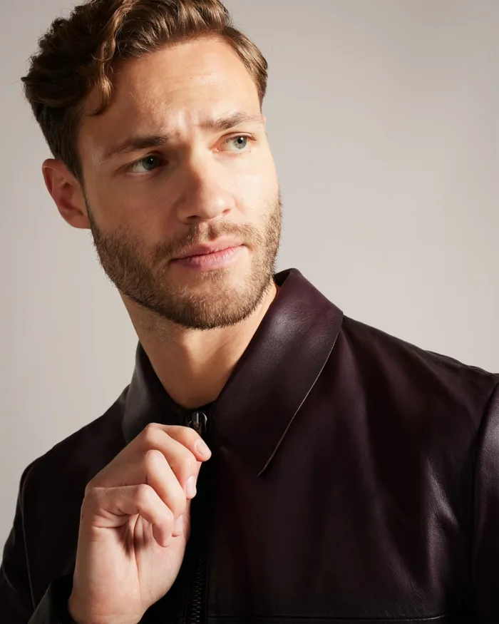 Men JEREM 8211 Classic Collar Leather Jacket Dark Red Ted Baker Coats and Jackets Men JEREM 8211 Classic Collar Leather Jacket Dark Red Ted Baker Coats and Jackets