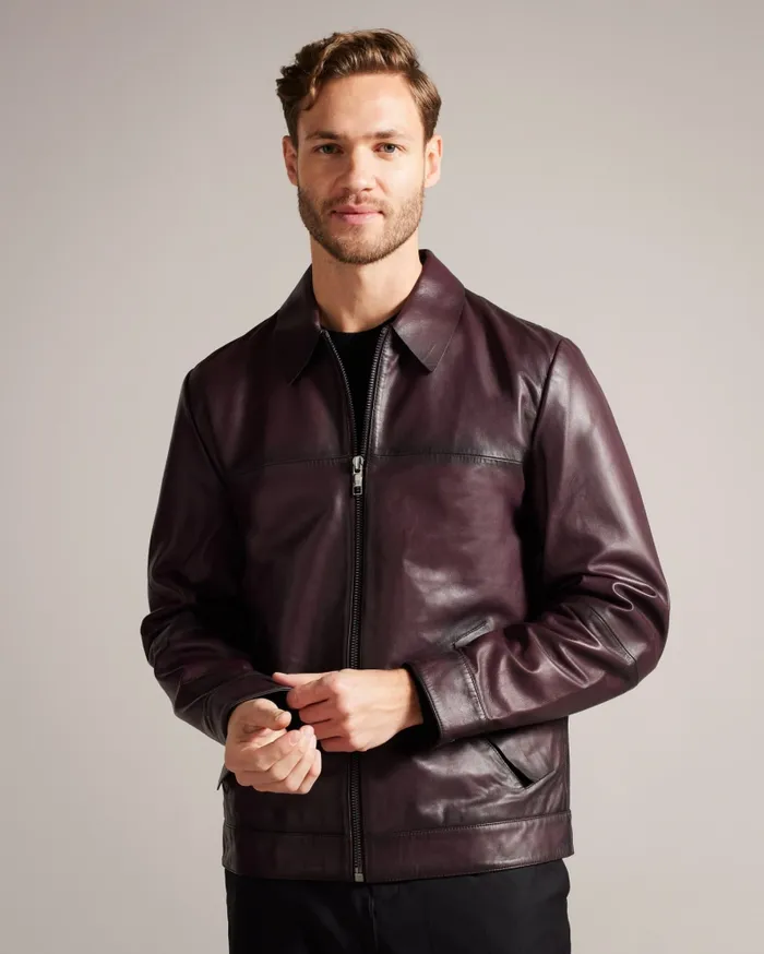 Men JEREM 8211 Classic Collar Leather Jacket Dark Red Ted Baker Coats and Jackets Men JEREM 8211 Classic Collar Leather Jacket Dark Red Ted Baker Coats and Jackets
