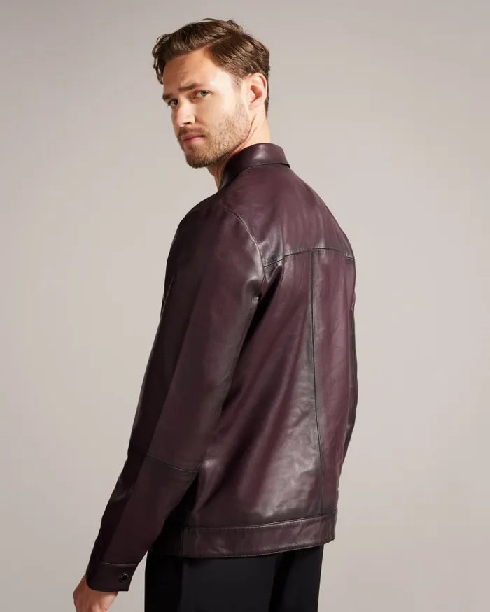 Men JEREM 8211 Classic Collar Leather Jacket Dark Red Ted Baker Coats and Jackets Men JEREM 8211 Classic Collar Leather Jacket Dark Red Ted Baker Coats and Jackets