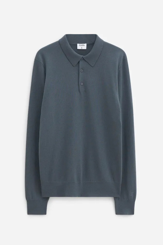 Men Knitted Polo Shirt Green Grey Filippa K Knitwear
