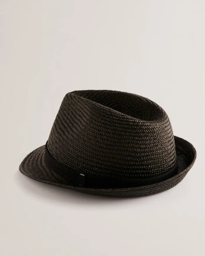 Men PANNS 8211 Straw Trilby Hat With Webbing Trim Black Ted Baker Swimwear and Beachwear