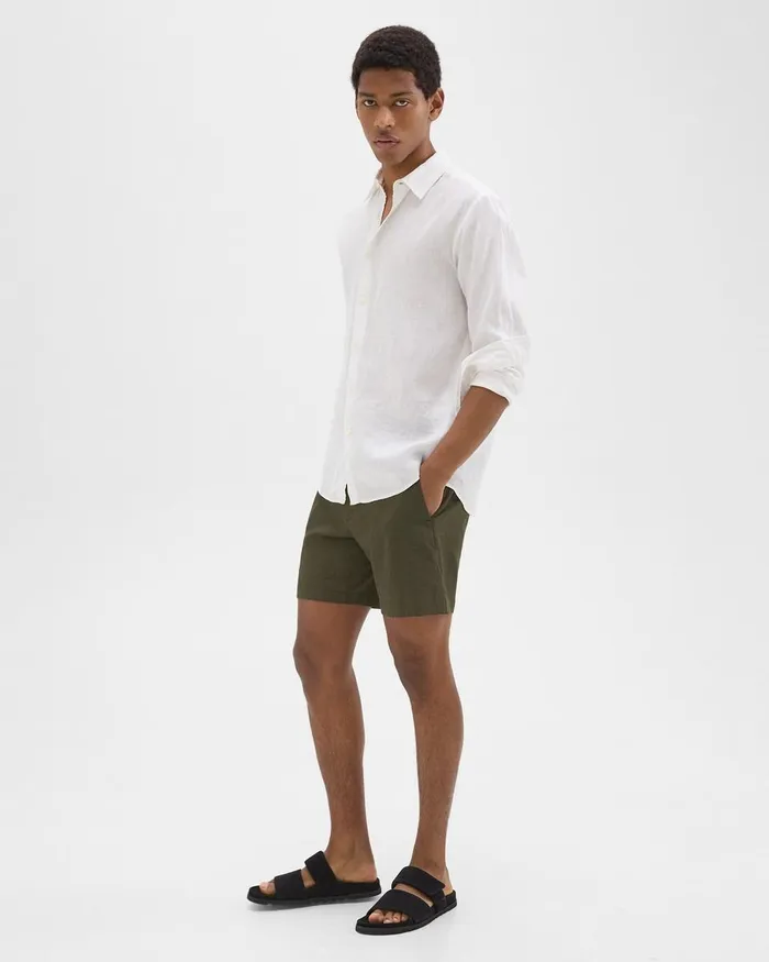 Men Pants Theory Curtis 7quot Drawstring Short In Good Linen Dark Olive