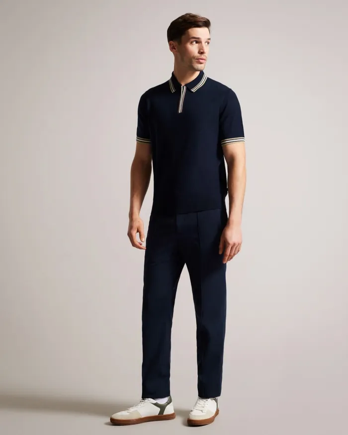 Men PIERROT 8211 Short Sleeve Stripe Trim Polo Shirt Navy Ted Baker Jumpers and Knitwear Men PIERROT 8211 Short Sleeve Stripe Trim Polo Shirt Navy Ted Baker Jumpers and Knitwear
