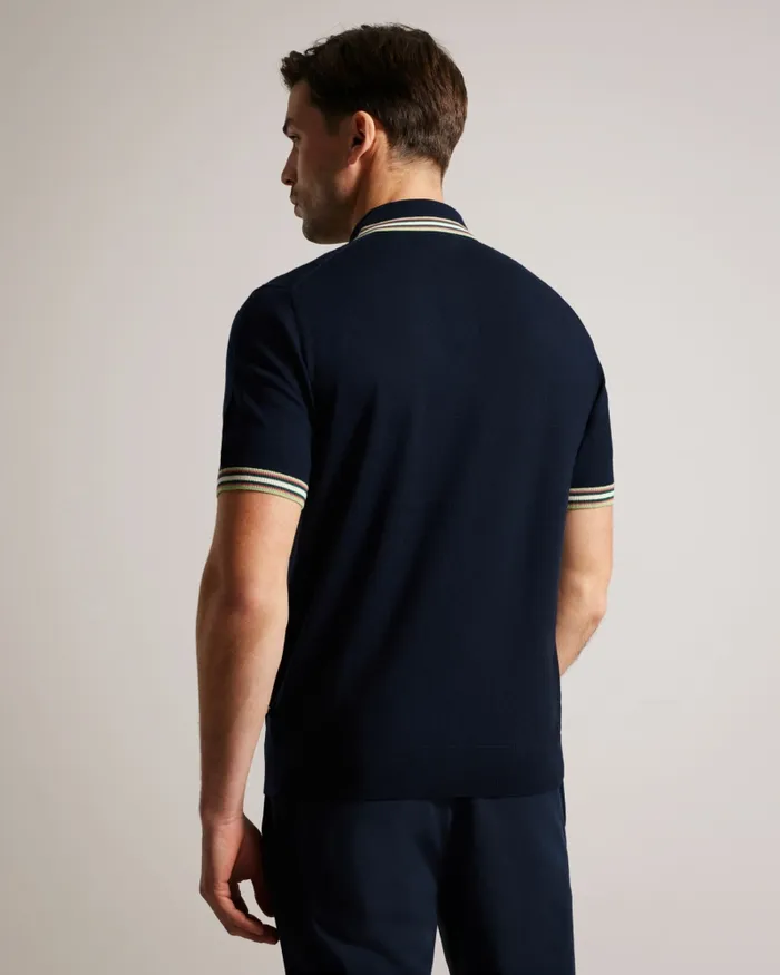 Men PIERROT 8211 Short Sleeve Stripe Trim Polo Shirt Navy Ted Baker Jumpers and Knitwear Men PIERROT 8211 Short Sleeve Stripe Trim Polo Shirt Navy Ted Baker Jumpers and Knitwear