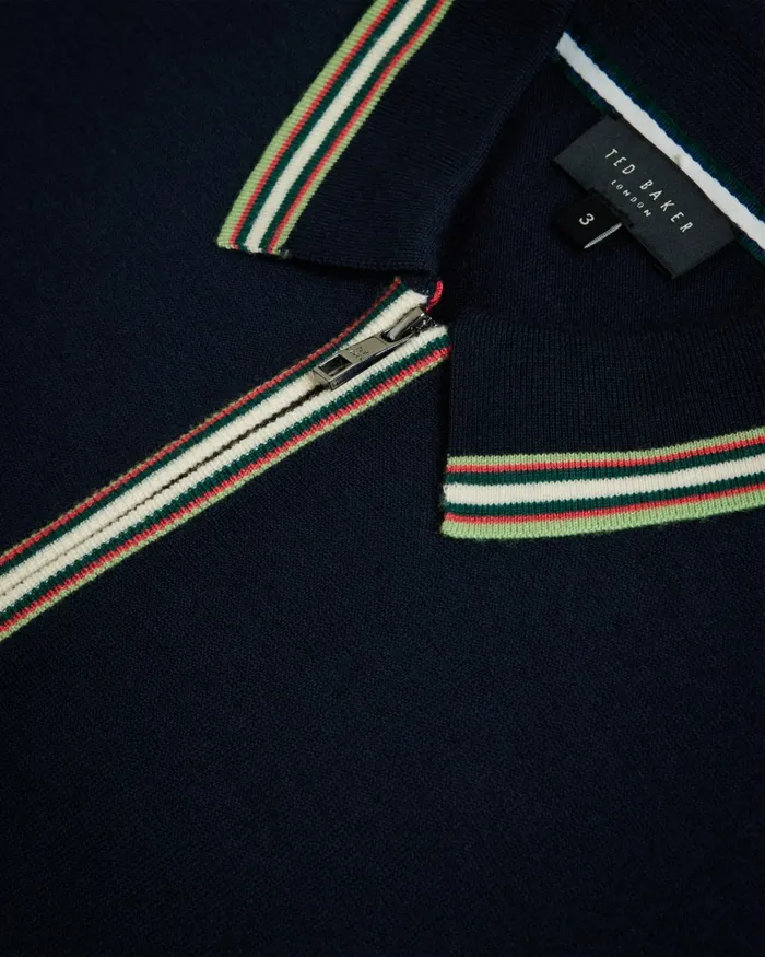 Men PIERROT 8211 Short Sleeve Stripe Trim Polo Shirt Navy Ted Baker Jumpers and Knitwear Men PIERROT 8211 Short Sleeve Stripe Trim Polo Shirt Navy Ted Baker Jumpers and Knitwear