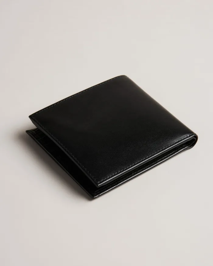 Men PRUGS 8211 Embossed Corner Leather Bifold Coin Wallet Black Ted Baker Wallets and Cardholders