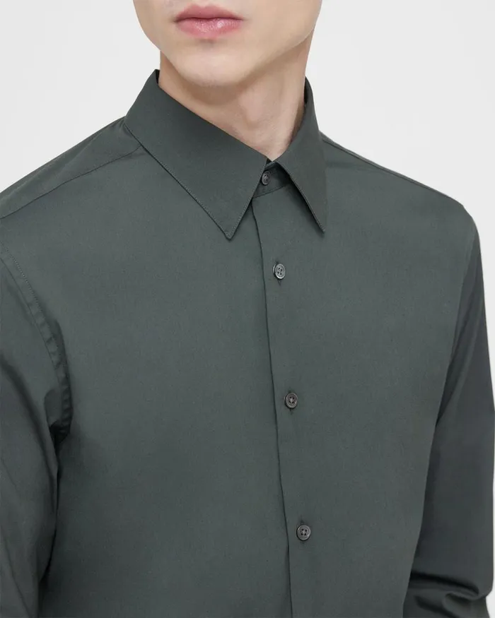 Men Shirts Theory Sylvain Shirt In Good Cotton Dark Olive