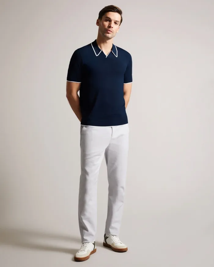 Men STORTFO 8211 Short Sleeve Rayon Polo Shirt Navy Ted Baker Jumpers and Knitwear Men STORTFO 8211 Short Sleeve Rayon Polo Shirt Navy Ted Baker Jumpers and Knitwear