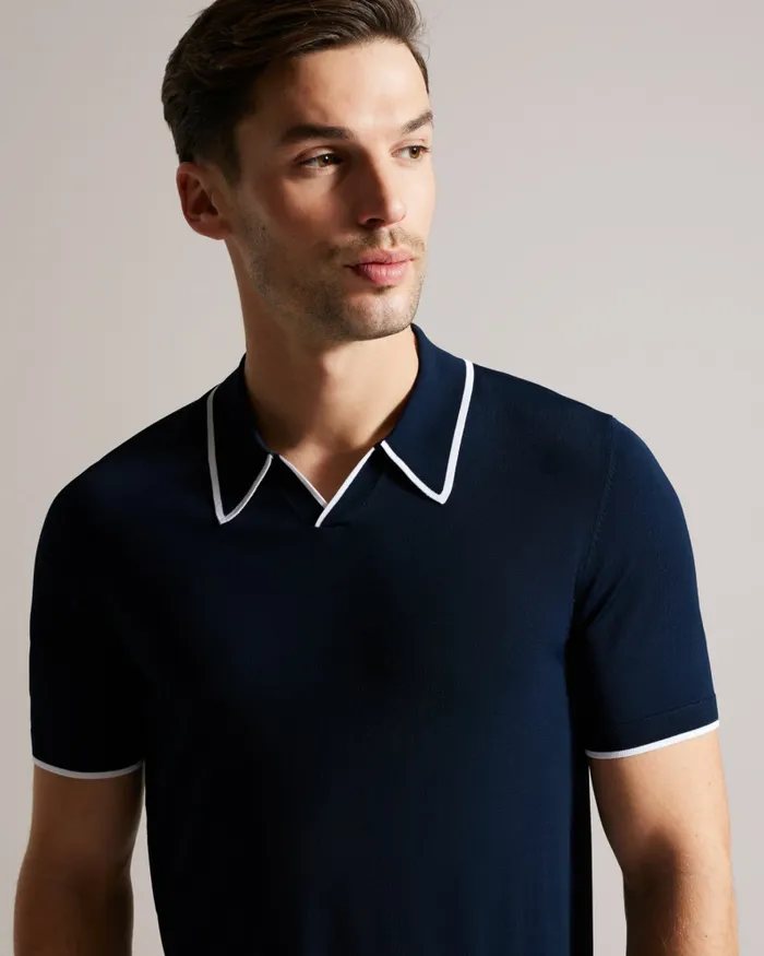 Men STORTFO 8211 Short Sleeve Rayon Polo Shirt Navy Ted Baker Jumpers and Knitwear Men STORTFO 8211 Short Sleeve Rayon Polo Shirt Navy Ted Baker Jumpers and Knitwear
